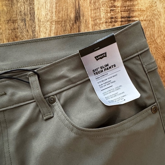 Levi's Green 511 slim tech chinos pants stretch Comfortable Straight Leg 36x34 - Picture 8 of 11